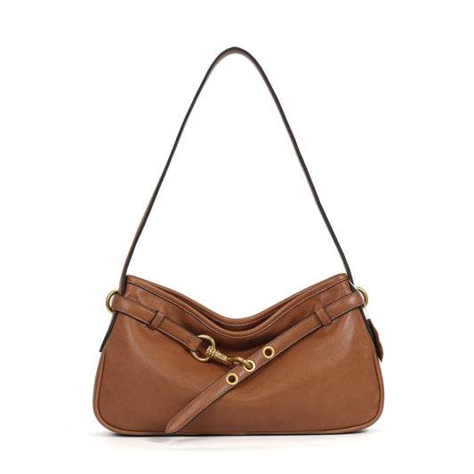 Timeless Elegance Brown Genuine Leather Shoulder Bag