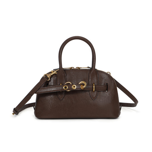 Timeless Elegance Arched Leather Shell Bag | Premium Calfskin Brown