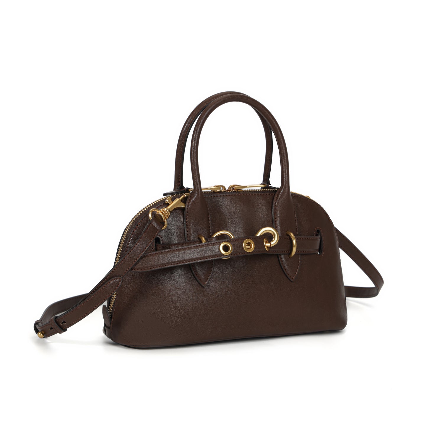 Timeless Elegance Arched Leather Shell Bag | Premium Calfskin Brown