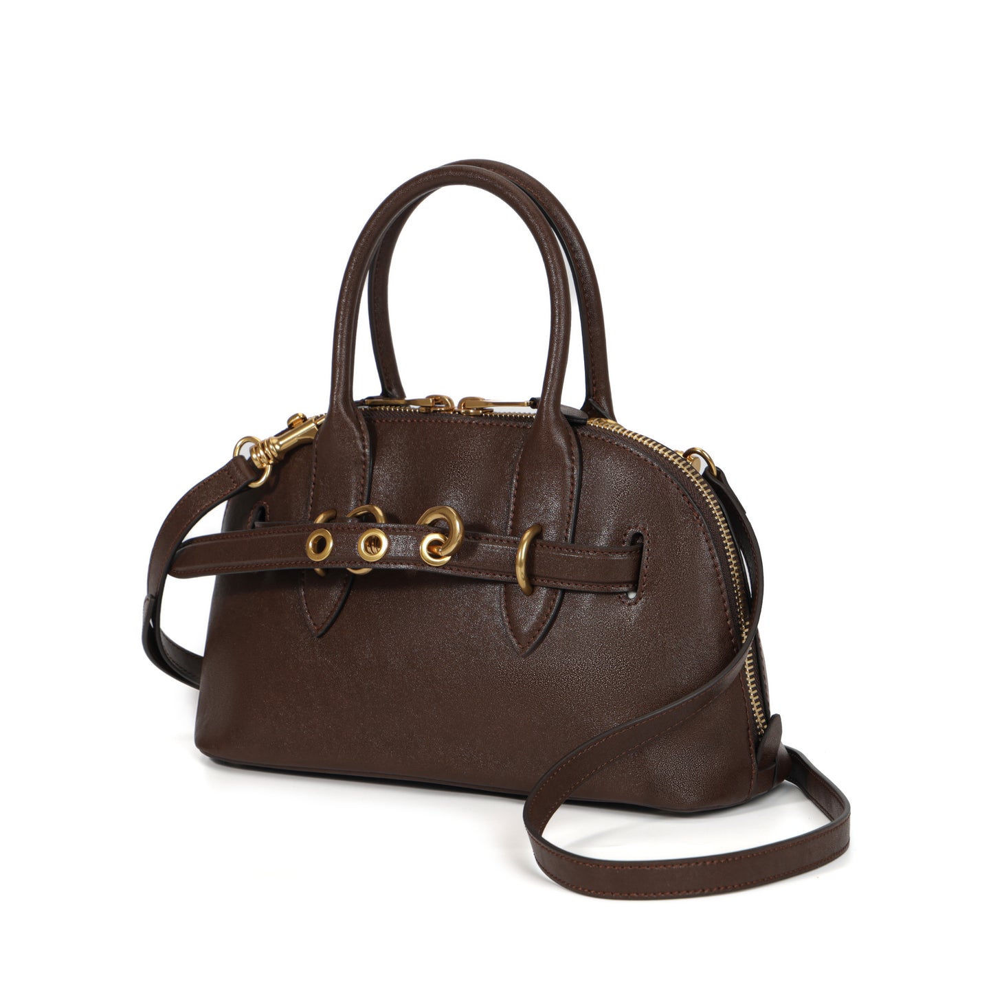 Timeless Elegance Arched Leather Shell Bag | Premium Calfskin Brown