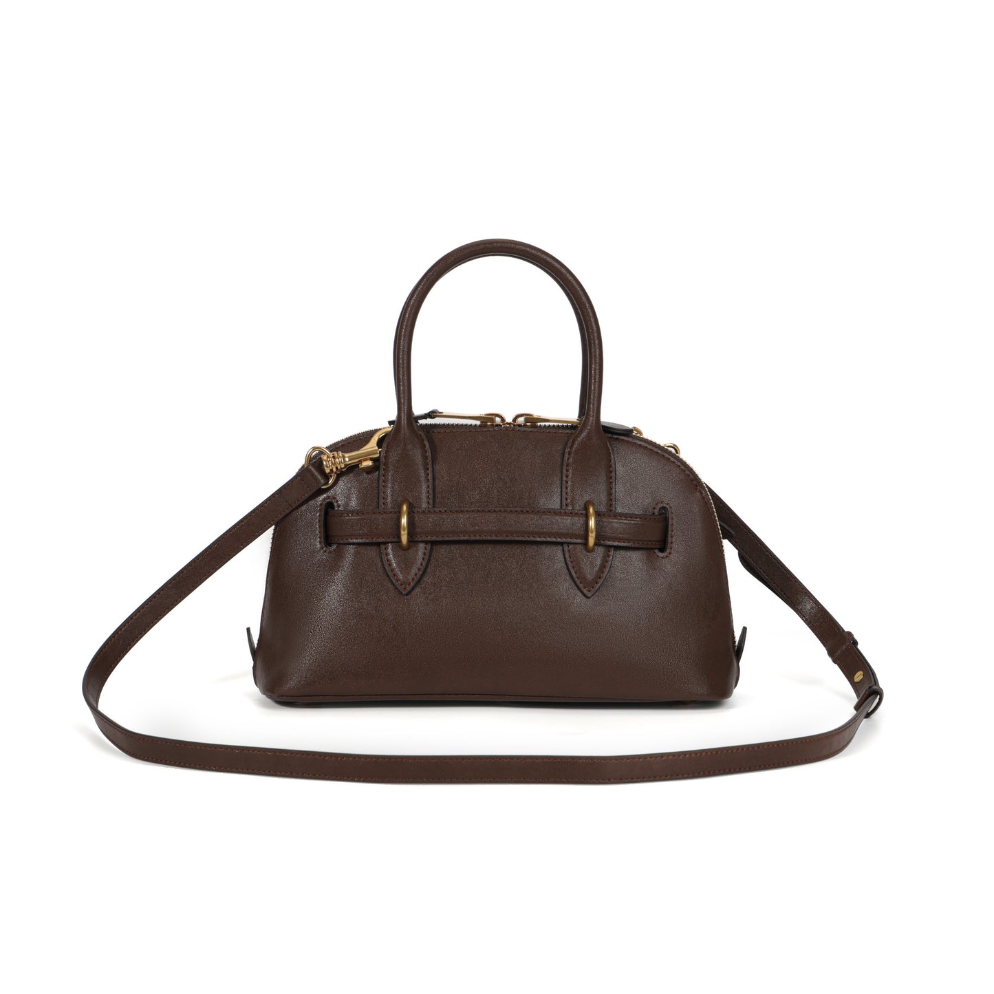 Timeless Elegance Arched Leather Shell Bag | Premium Calfskin Brown