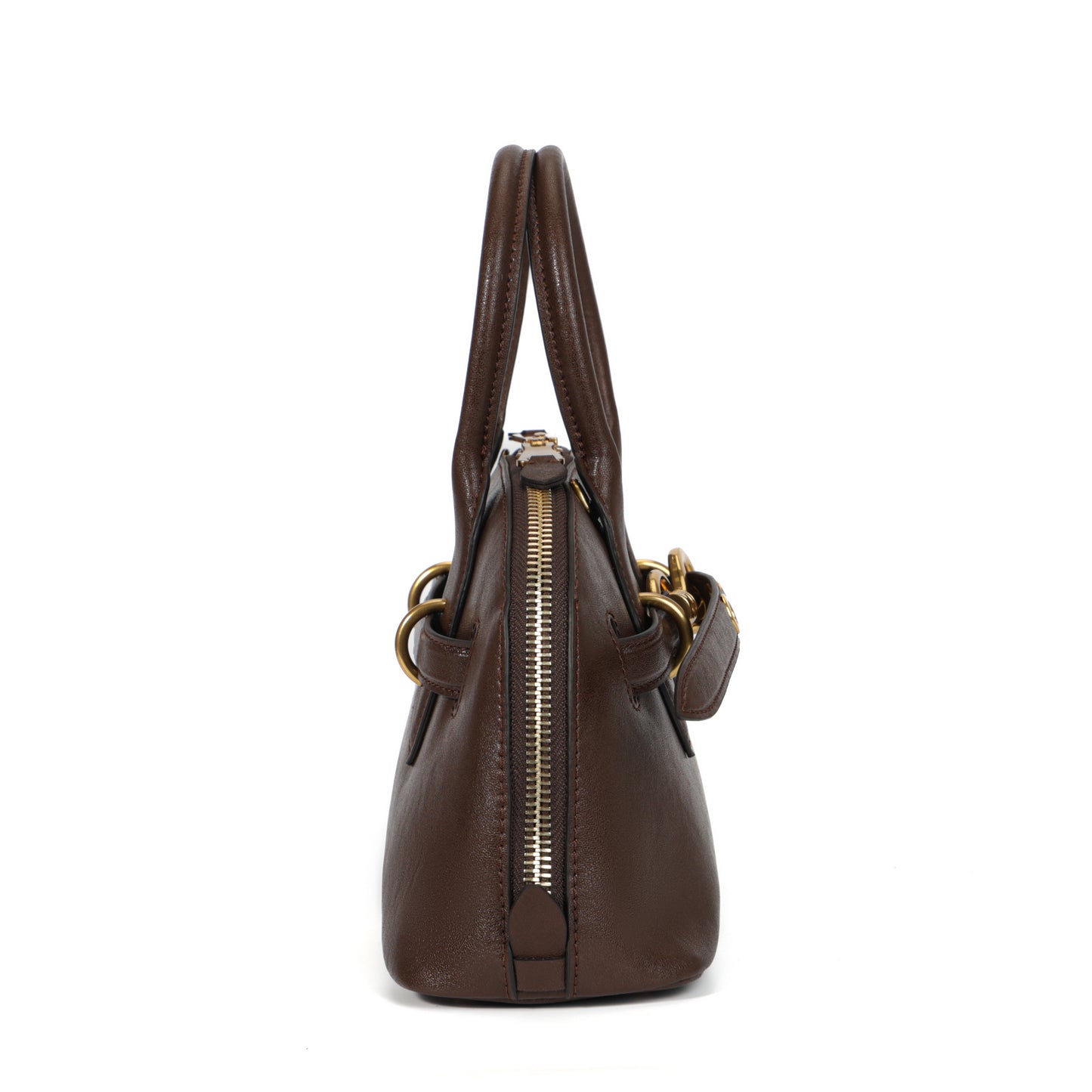 Timeless Elegance Arched Leather Shell Bag | Premium Calfskin Brown