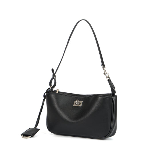 Timeless Elegance Minimalist Shoulder Bag | Black with Silver Buckle