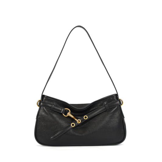 Timeless Elegance Black Genuine Leather Shoulder Bag