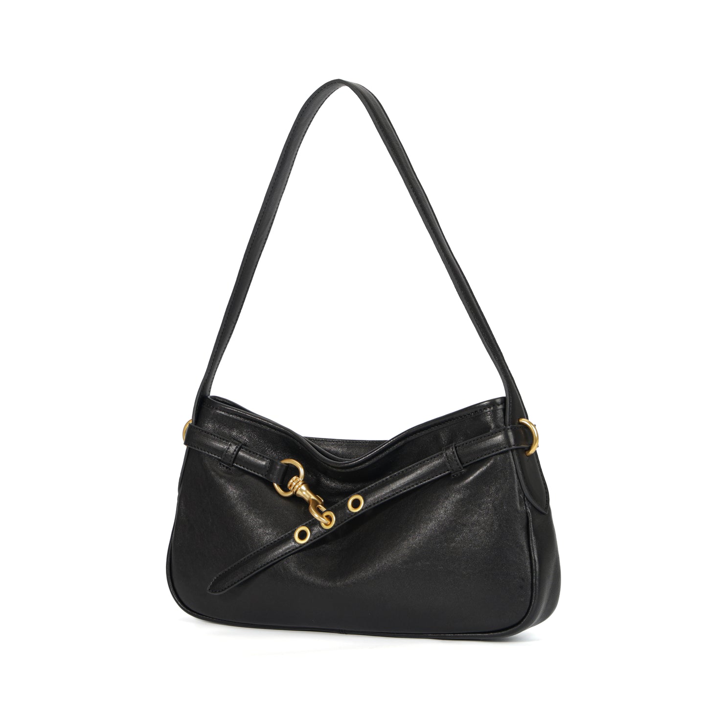 Timeless Elegance Black Genuine Leather Shoulder Bag