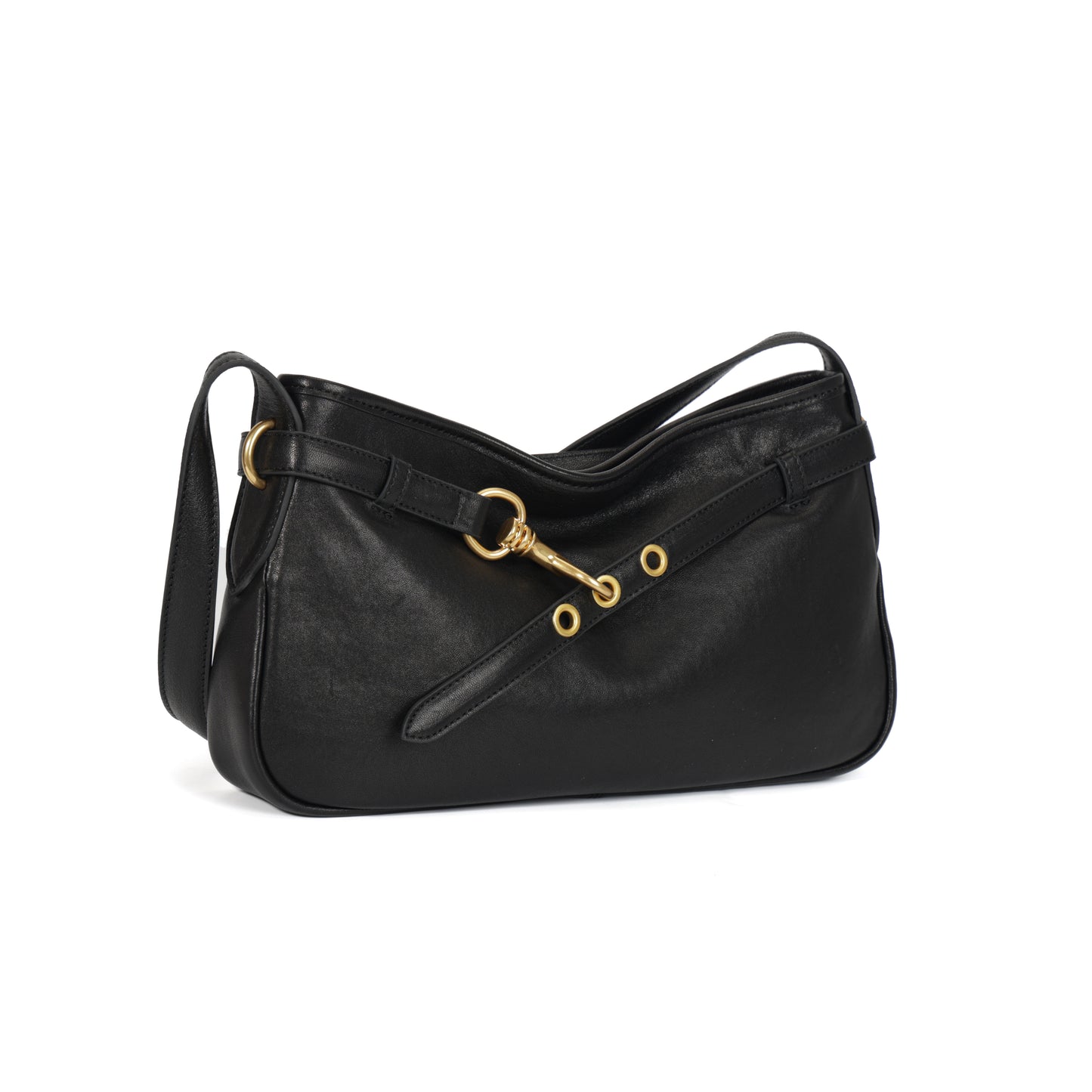 Timeless Elegance Black Genuine Leather Shoulder Bag