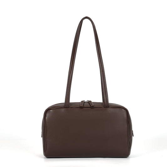 Timeless Elegance Coffee Brown Lambskin Bowling Bag | Boston Shoulder Bag