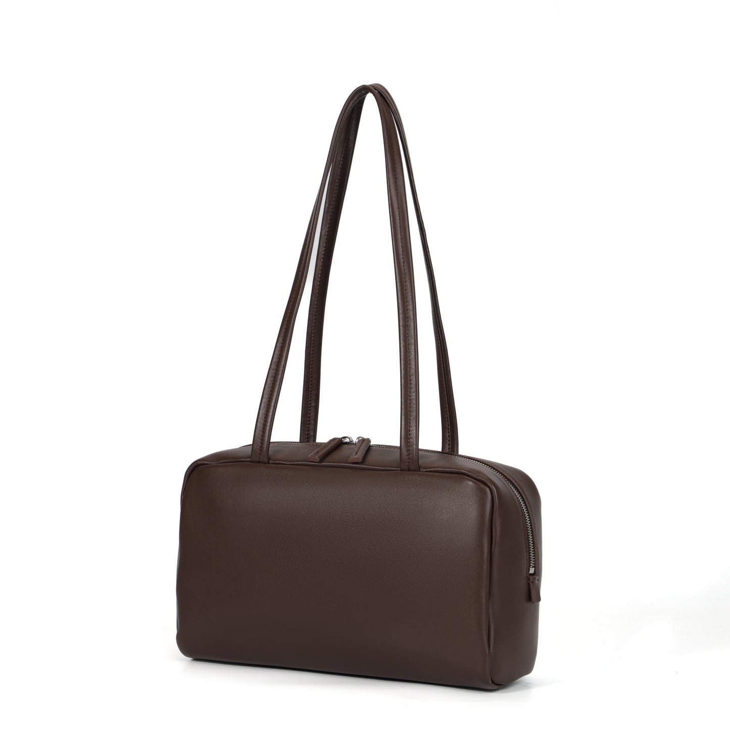 Timeless Elegance Coffee Brown Lambskin Bowling Bag | Boston Shoulder Bag