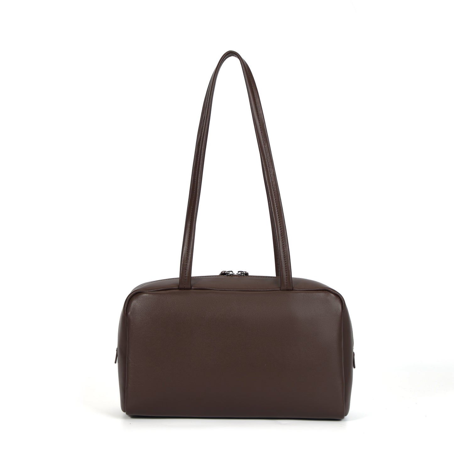 Timeless Elegance Coffee Brown Lambskin Bowling Bag | Boston Shoulder Bag