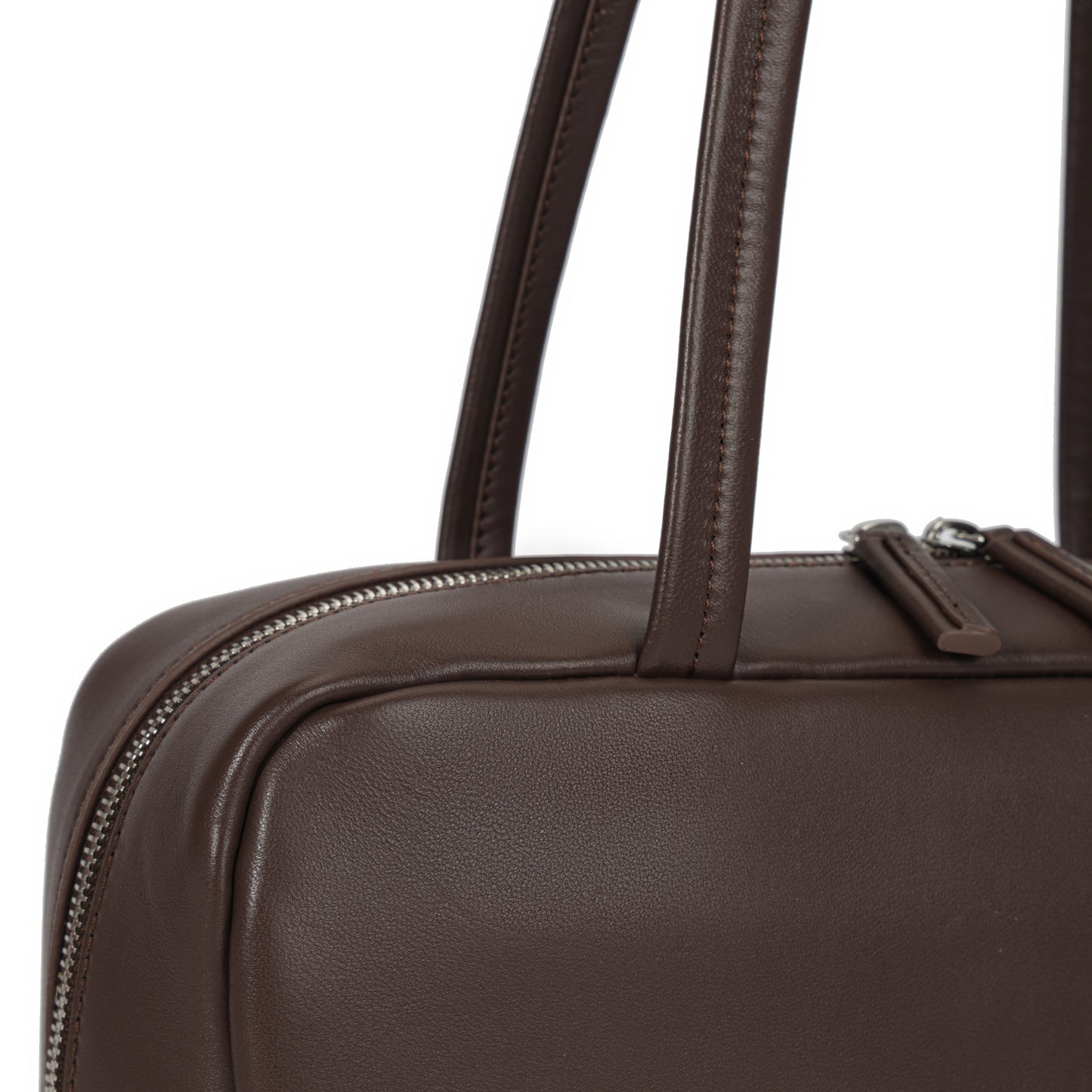 Timeless Elegance Coffee Brown Lambskin Bowling Bag | Boston Shoulder Bag