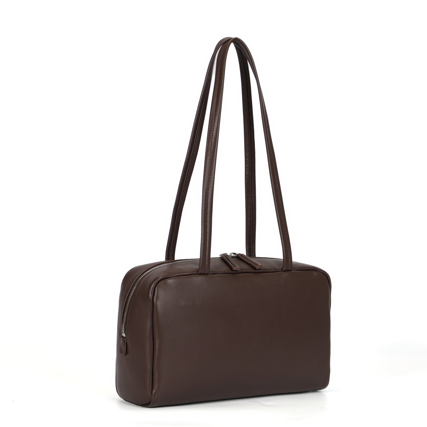 Timeless Elegance Coffee Brown Lambskin Bowling Bag | Boston Shoulder Bag