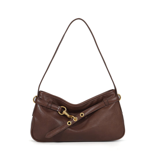 Timeless Elegance Coffee Brown Genuine Leather Shoulder Bag