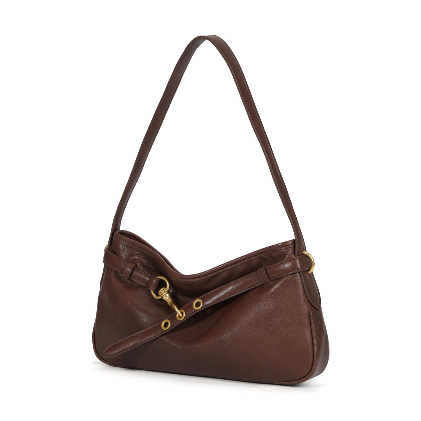 Timeless Elegance Coffee Brown Genuine Leather Shoulder Bag