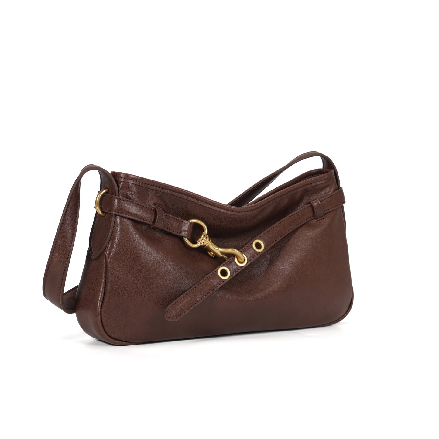 Timeless Elegance Coffee Brown Genuine Leather Shoulder Bag