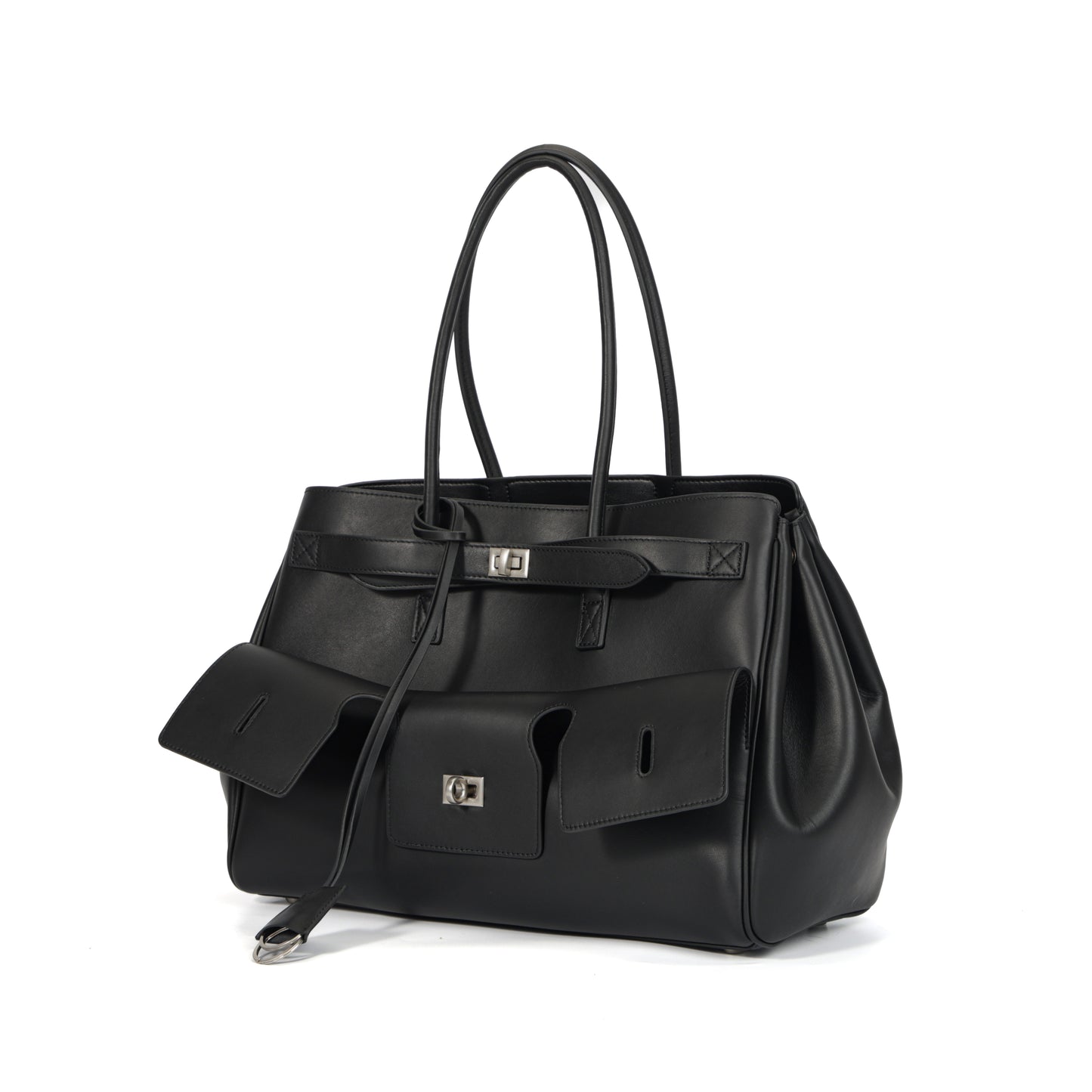 Timeless Elegance Black Leather Tote | Large Capacity Women's Handbag