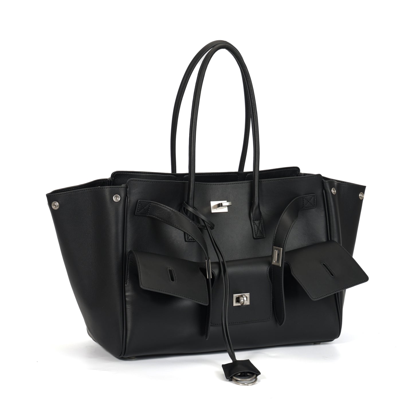 Timeless Elegance Black Leather Tote | Large Capacity Women's Handbag