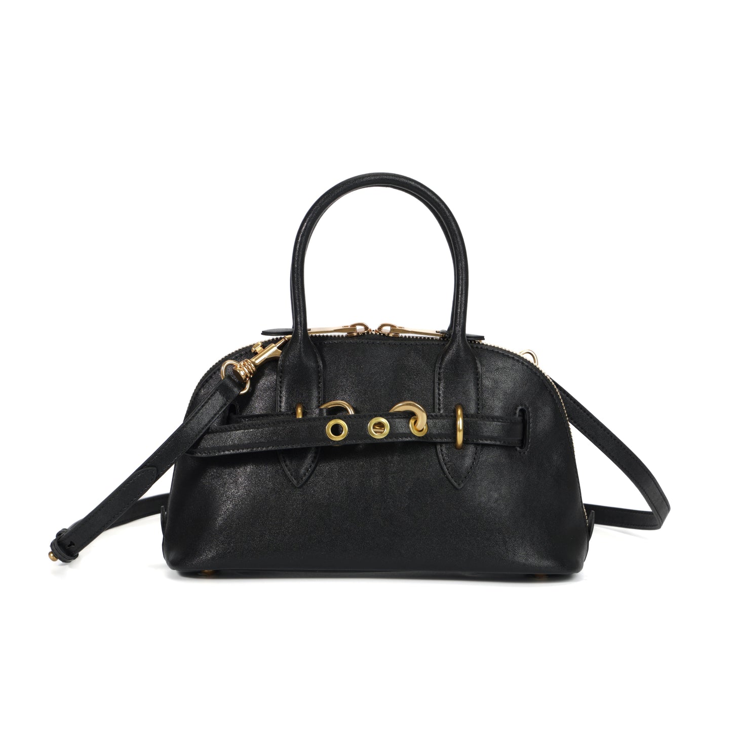 Timeless Elegance Arched Leather Shell Bag | Premium Calfskin Black