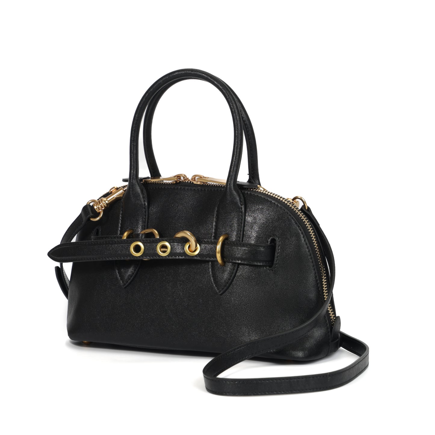 Timeless Elegance Arched Leather Shell Bag | Premium Calfskin Black