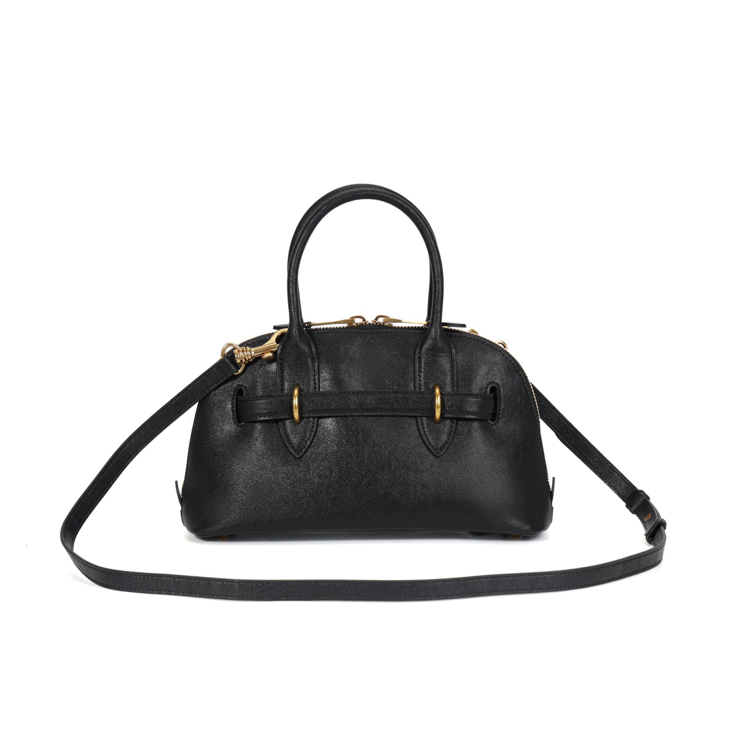 Timeless Elegance Arched Leather Shell Bag | Premium Calfskin Black