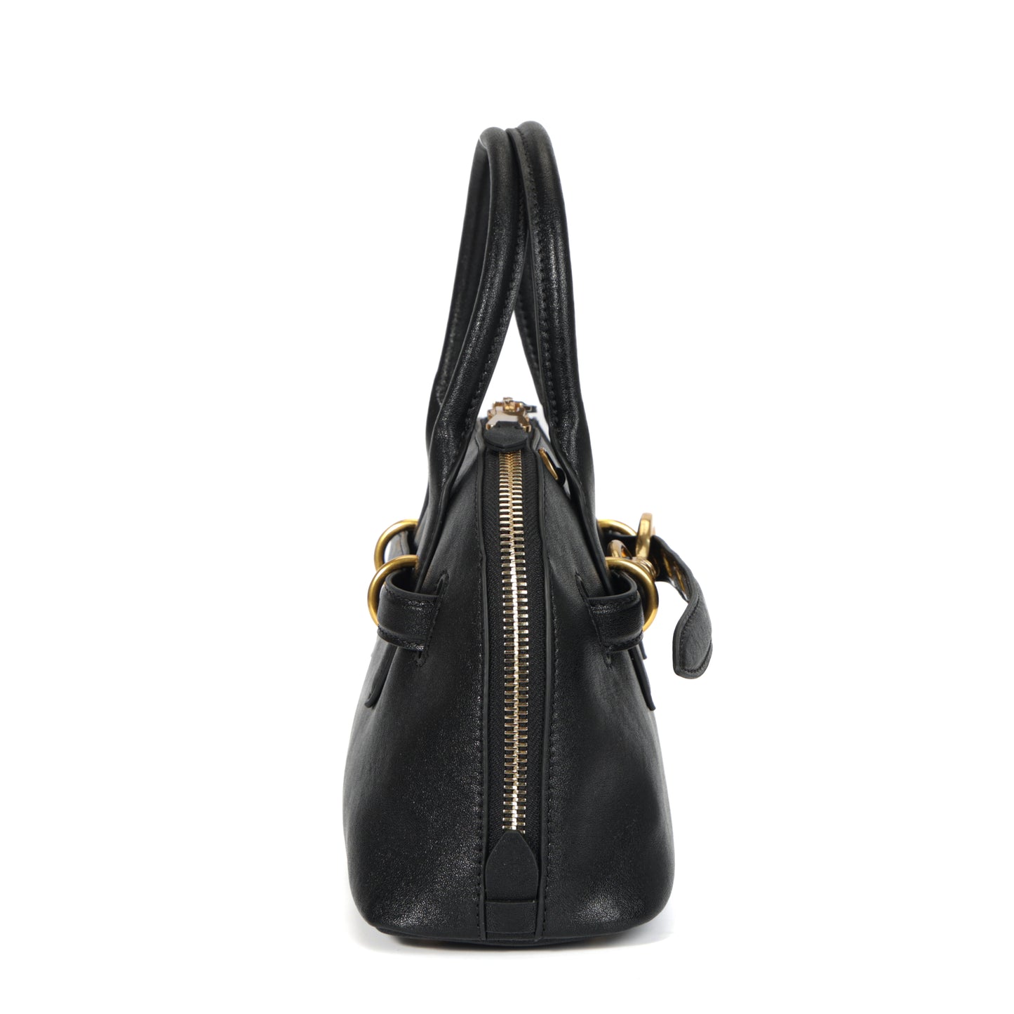 Timeless Elegance Arched Leather Shell Bag | Premium Calfskin Black