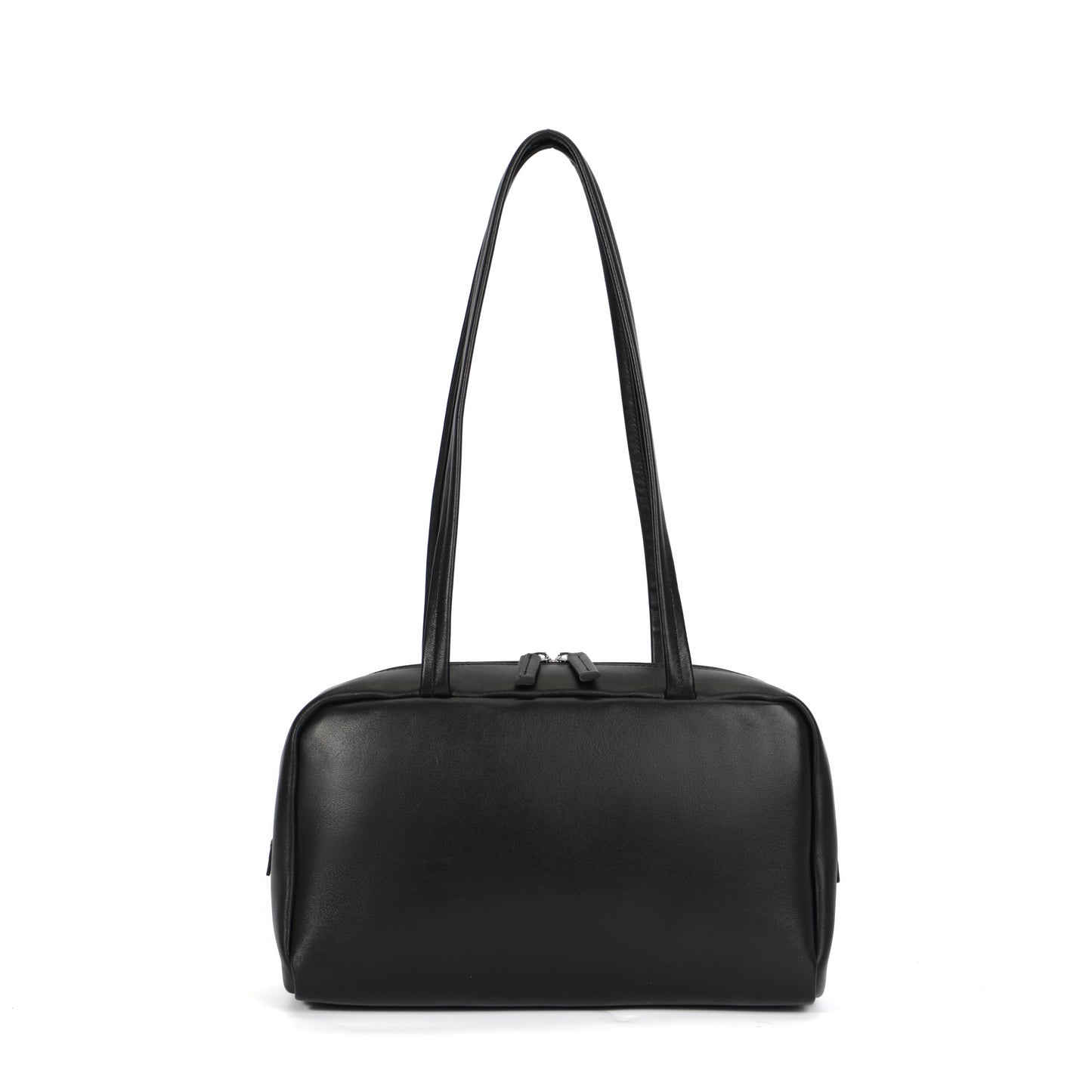 Timeless Elegance Black Lambskin Bowling Bag | Boston Shoulder Bag