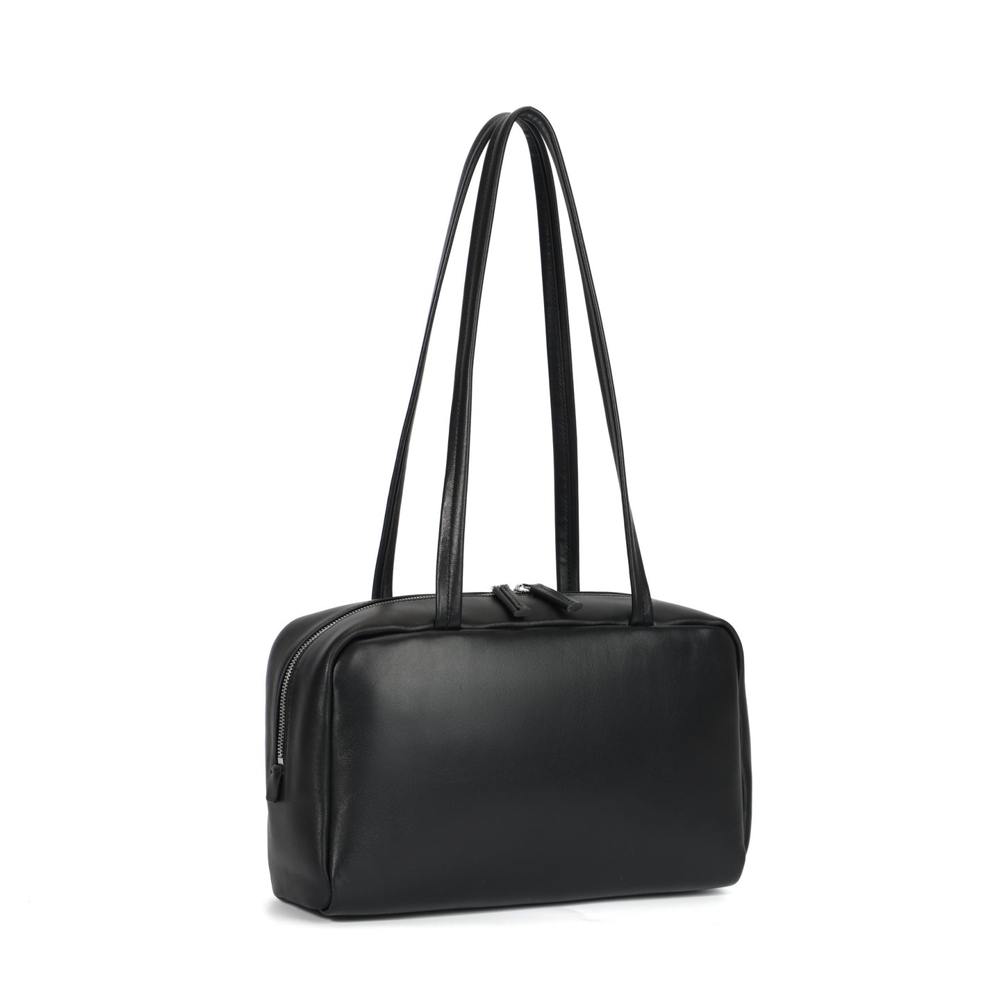 Timeless Elegance Black Lambskin Bowling Bag | Boston Shoulder Bag