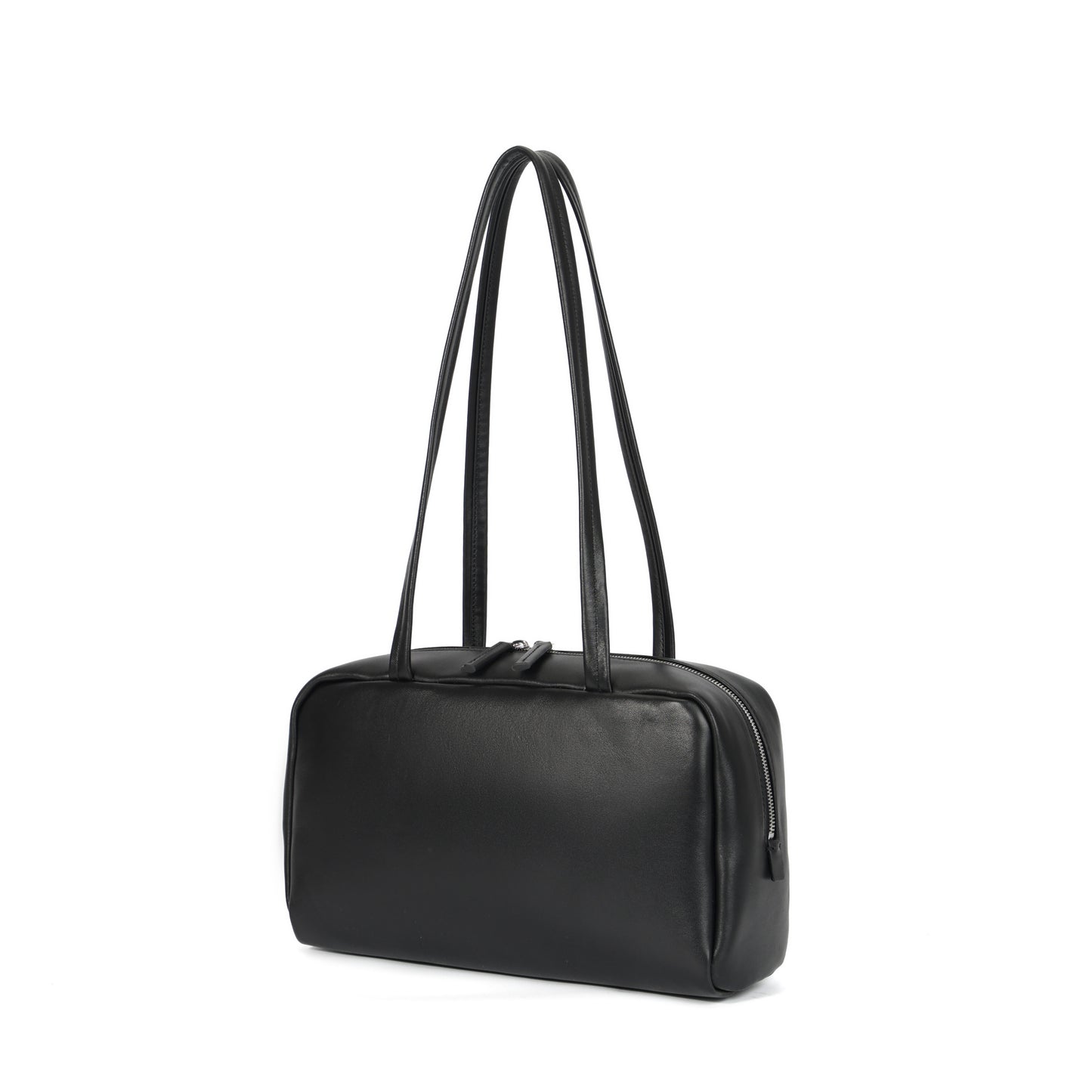 Timeless Elegance Black Lambskin Bowling Bag | Boston Shoulder Bag