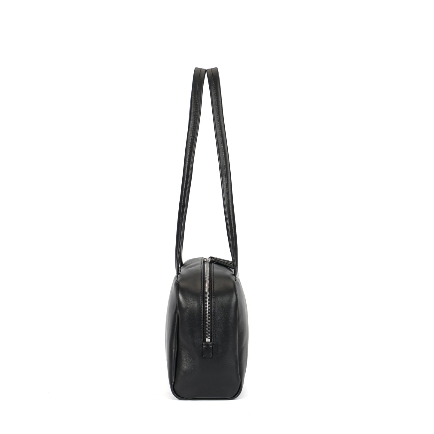 Timeless Elegance Black Lambskin Bowling Bag | Boston Shoulder Bag