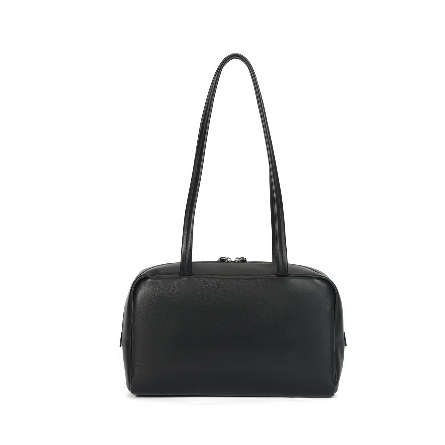 Timeless Elegance Black Lambskin Bowling Bag | Boston Shoulder Bag