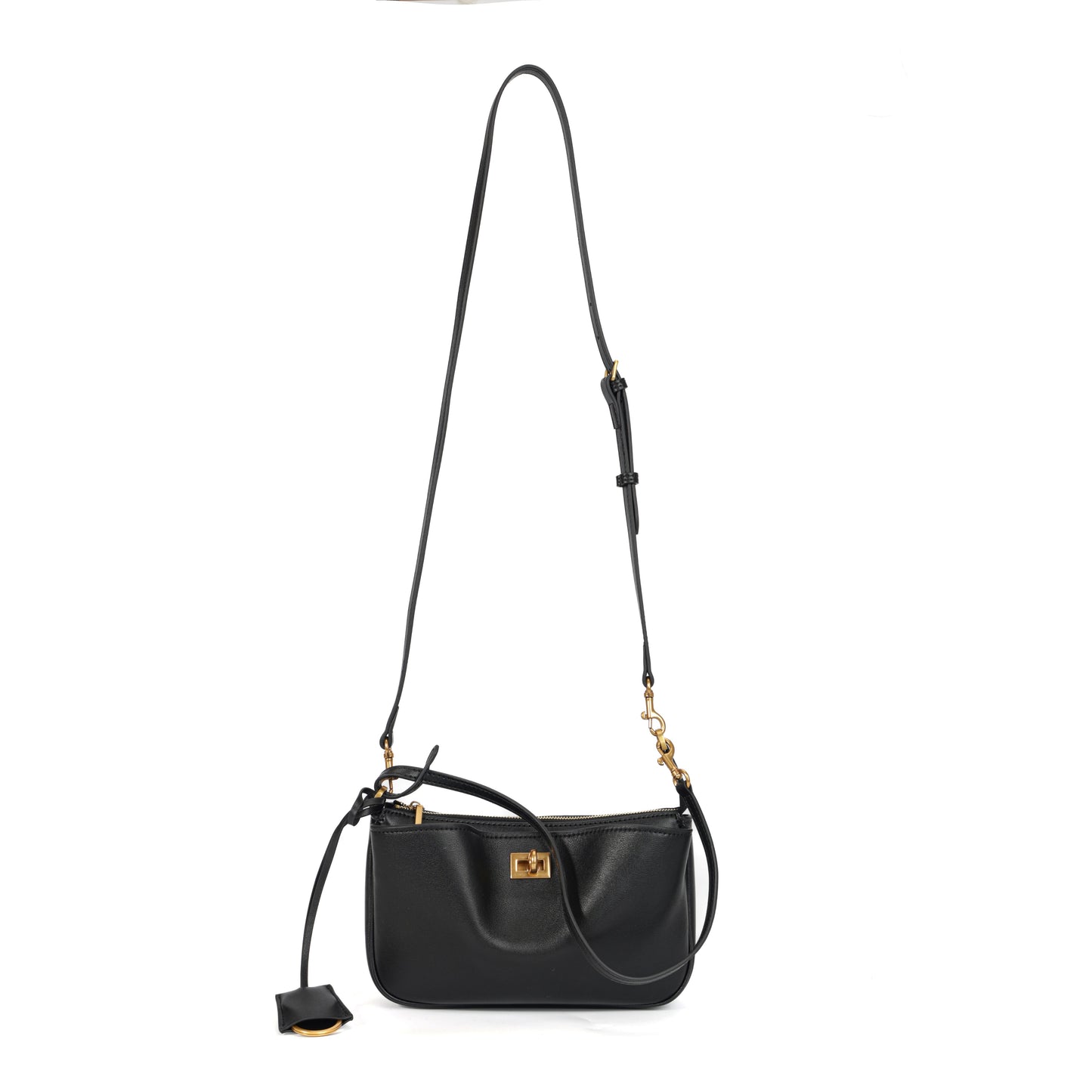 Timeless Elegance Minimalist Shoulder Bag | Black with Gold Buckle