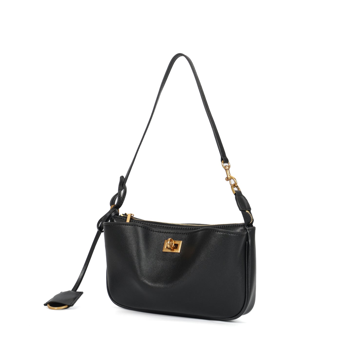 Timeless Elegance Minimalist Shoulder Bag | Black with Gold Buckle