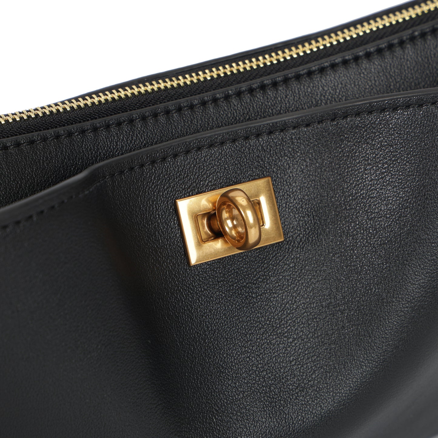 Timeless Elegance Minimalist Shoulder Bag | Black with Gold Buckle