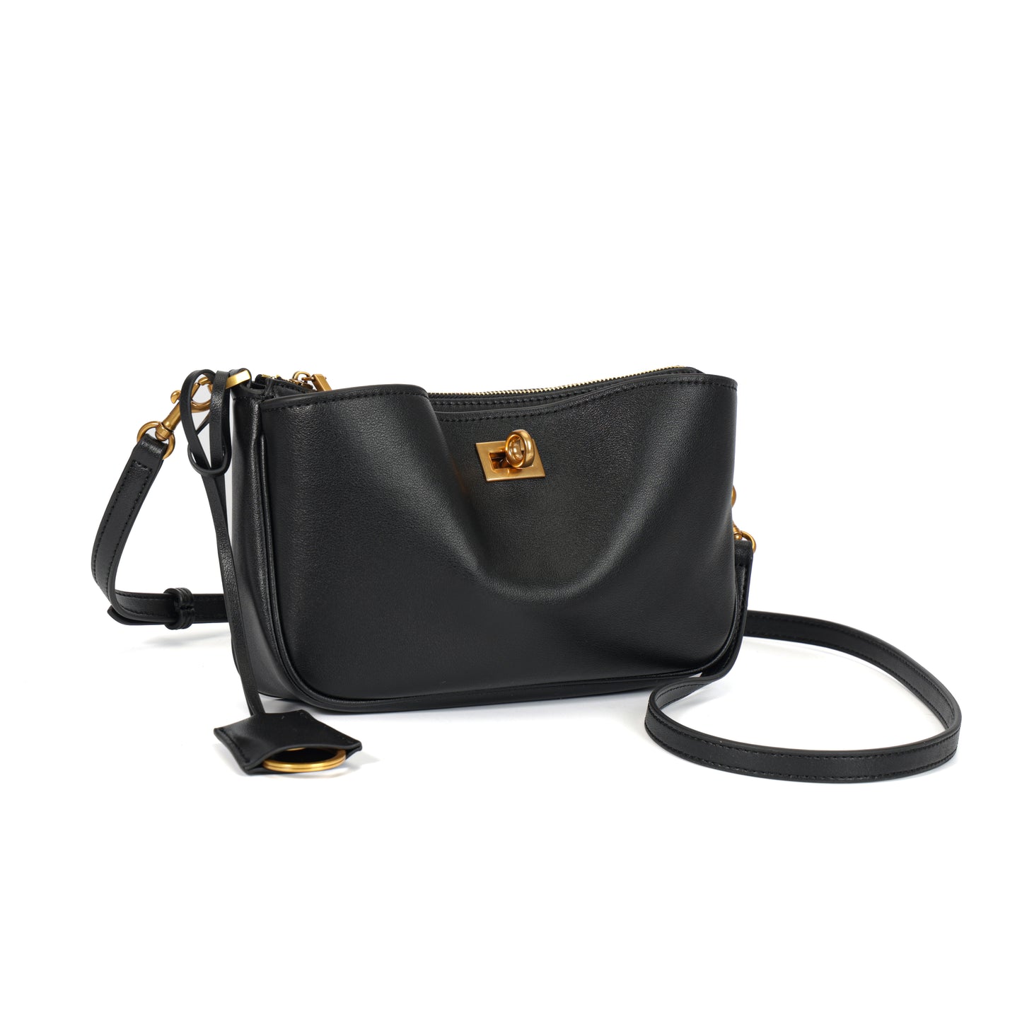 Timeless Elegance Minimalist Shoulder Bag | Black with Gold Buckle