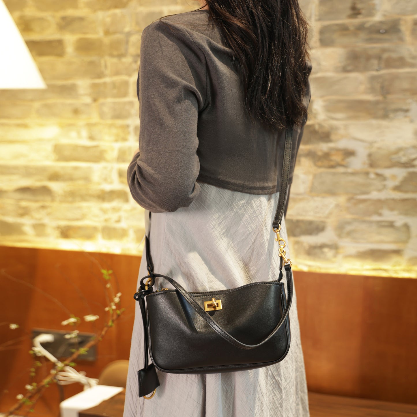 Timeless Elegance Minimalist Shoulder Bag | Black with Gold Buckle