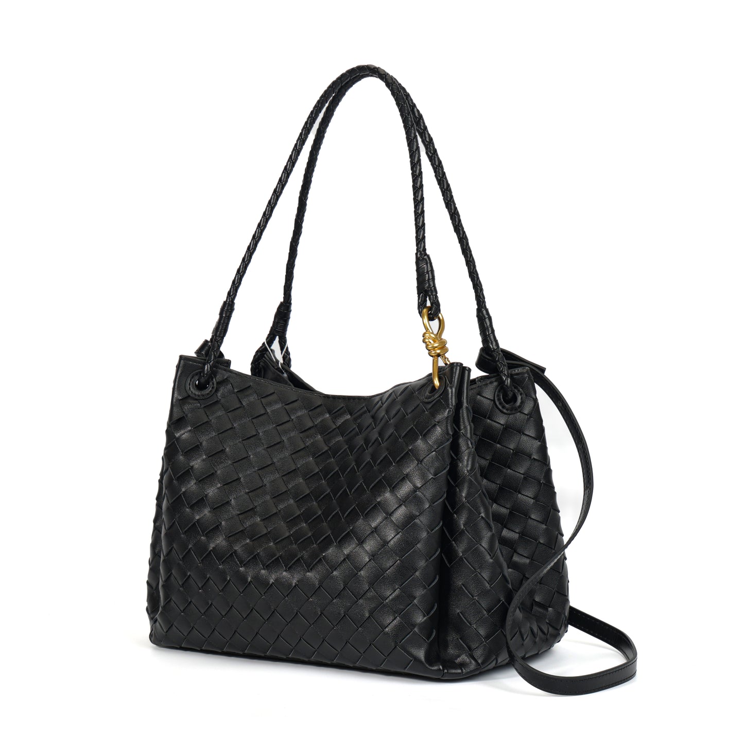 Modern Grace Black Woven Leather Big Parachute Bag | Spacious&Stylish