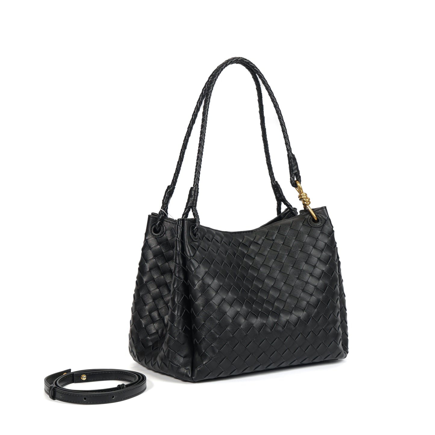 Modern Grace Black Woven Leather Big Parachute Bag | Spacious&Stylish