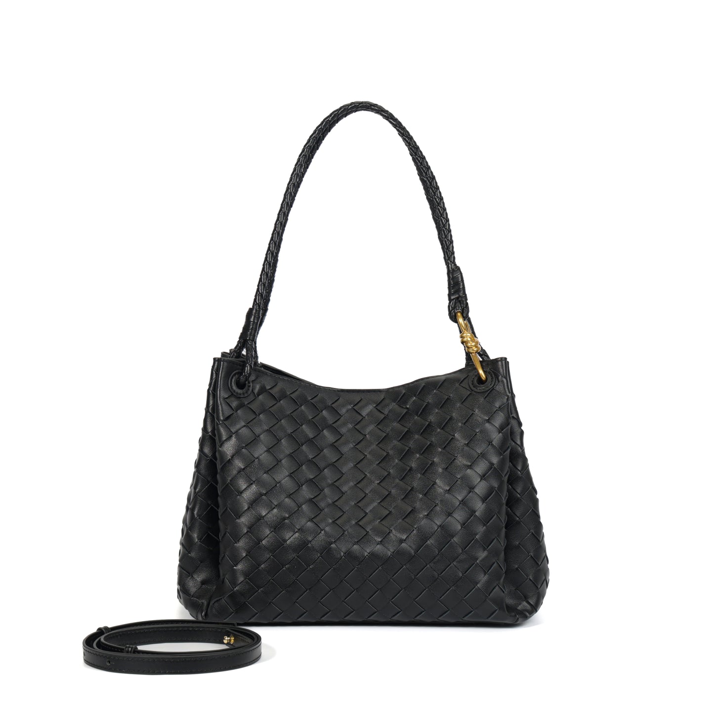 Modern Grace Black Woven Leather Big Parachute Bag | Spacious&Stylish