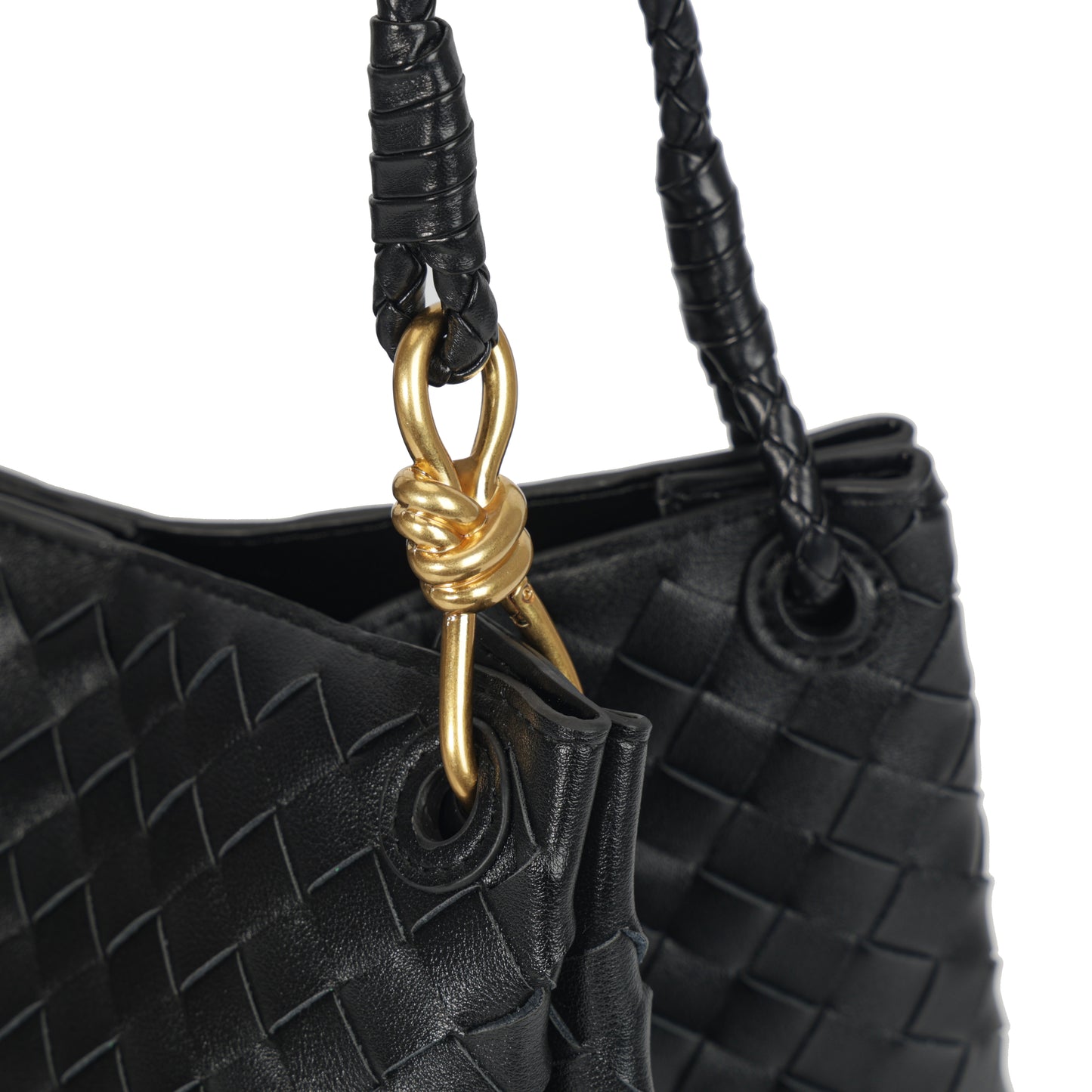 Modern Grace Black Woven Leather Big Parachute Bag | Spacious&Stylish