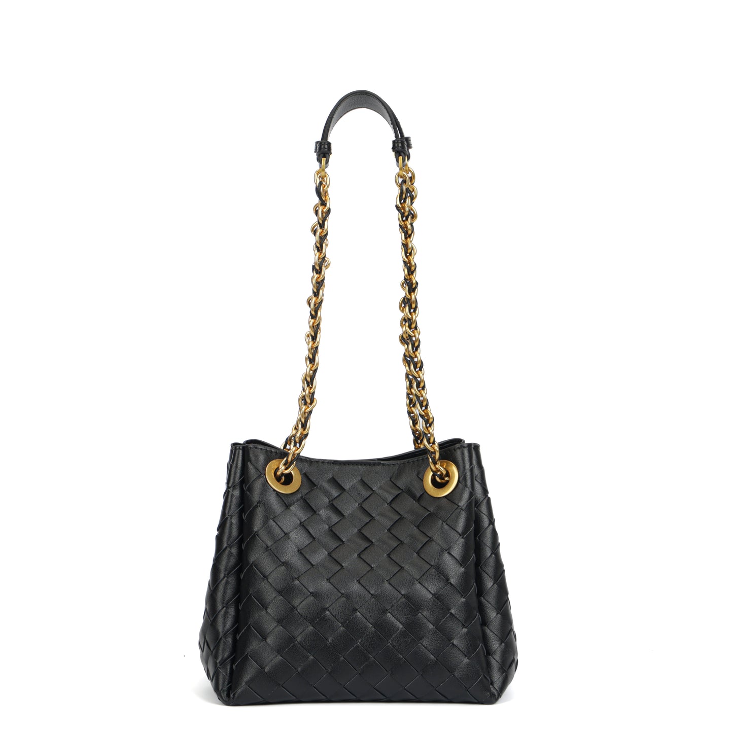 Modern Grace Chain Bag | Classic Black Woven Calfskin Handbag&Shoulder