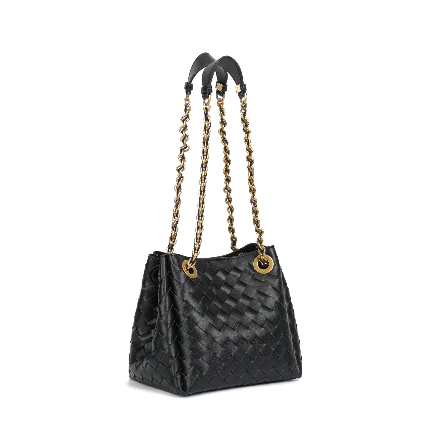 Modern Grace Chain Bag | Classic Black Woven Calfskin Handbag&Shoulder