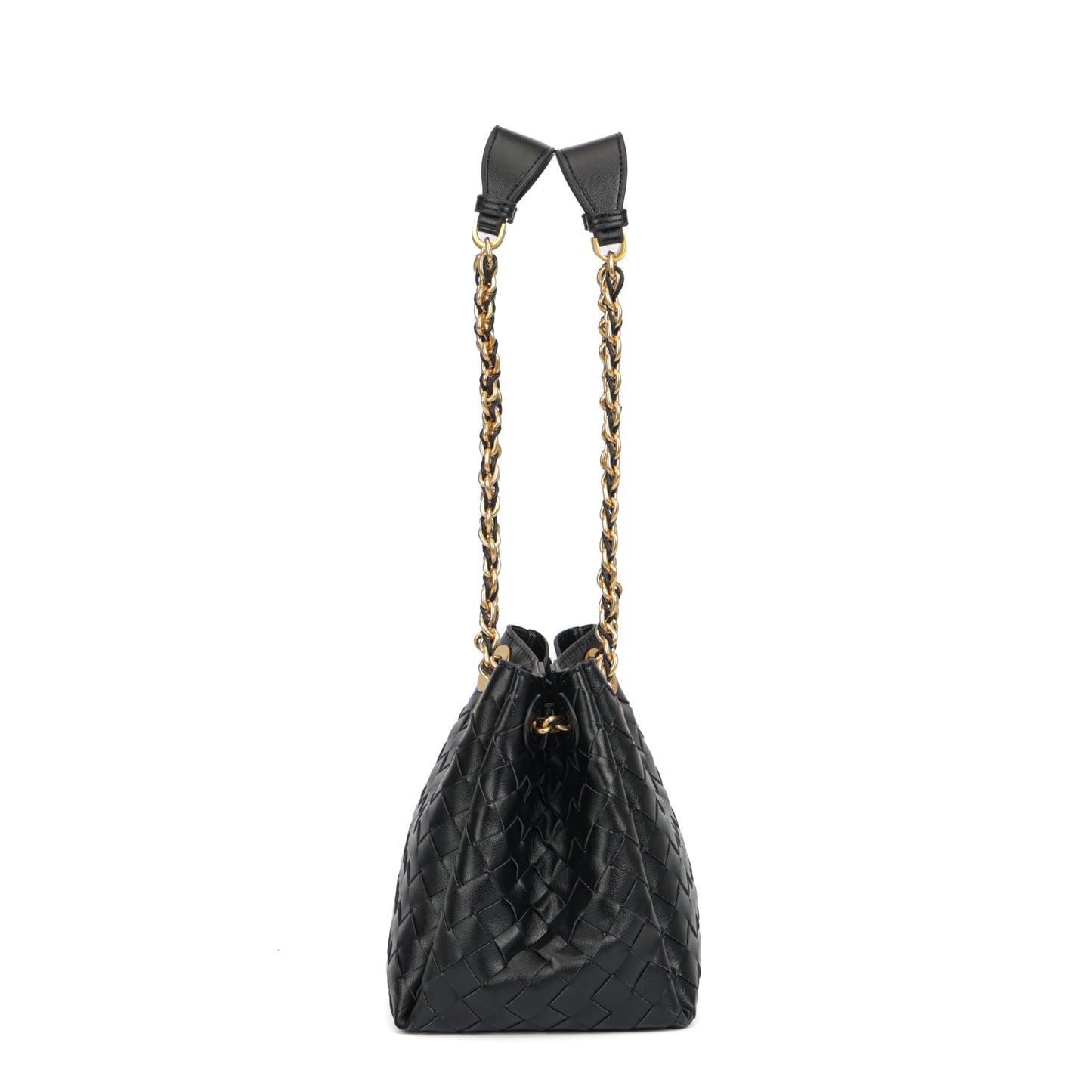 Modern Grace Chain Bag | Classic Black Woven Calfskin Handbag&Shoulder