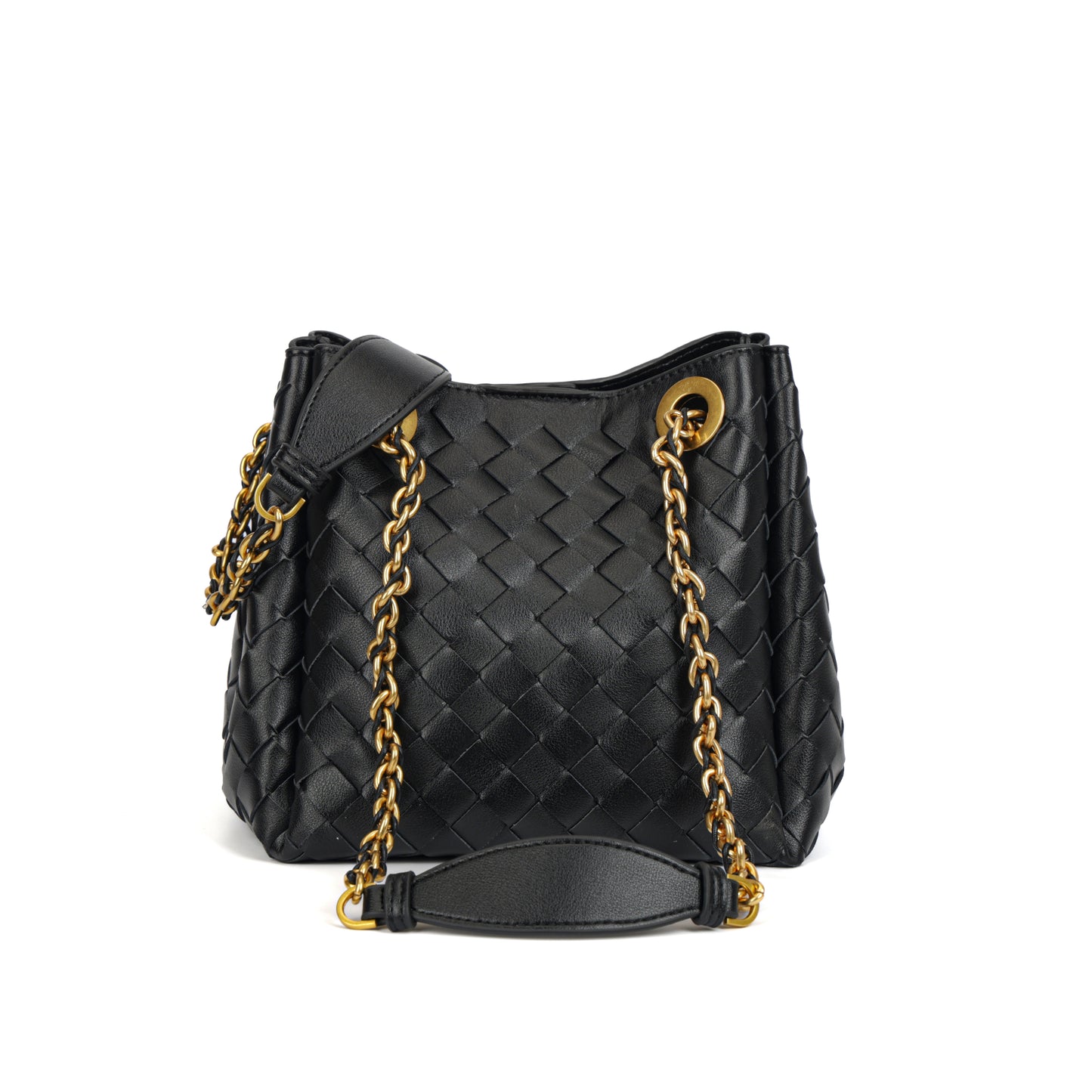 Modern Grace Chain Bag | Classic Black Woven Calfskin Handbag&Shoulder