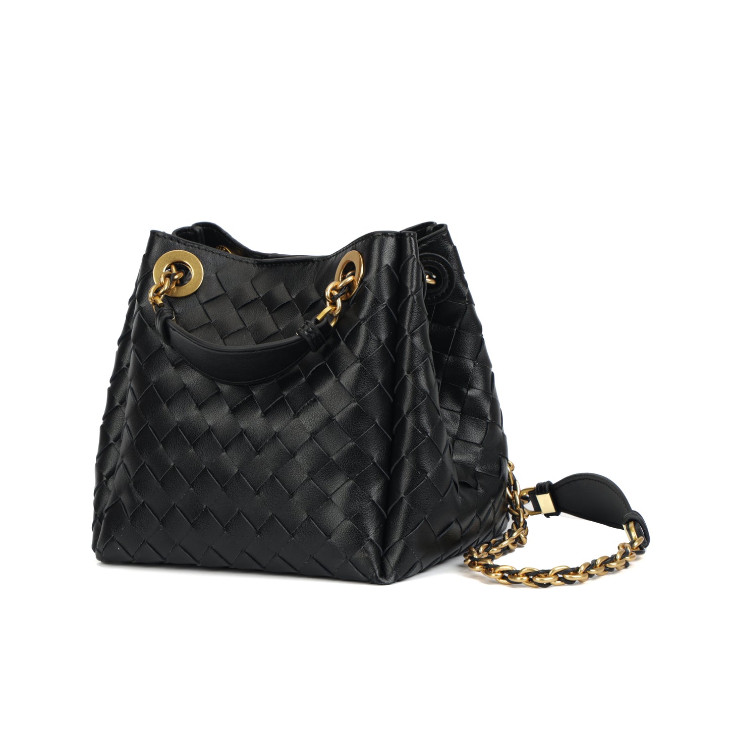 Modern Grace Chain Bag | Classic Black Woven Calfskin Handbag&Shoulder