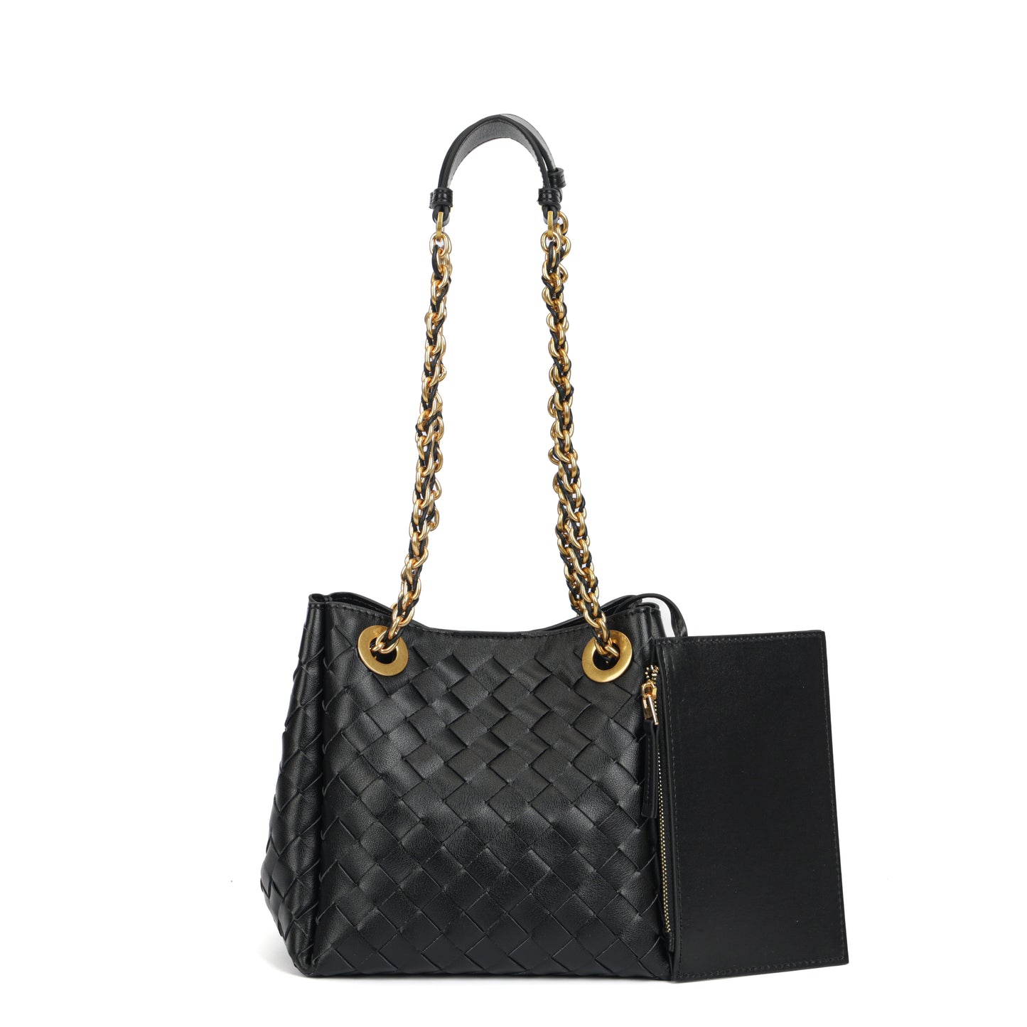 Modern Grace Chain Bag | Classic Black Woven Calfskin Handbag&Shoulder