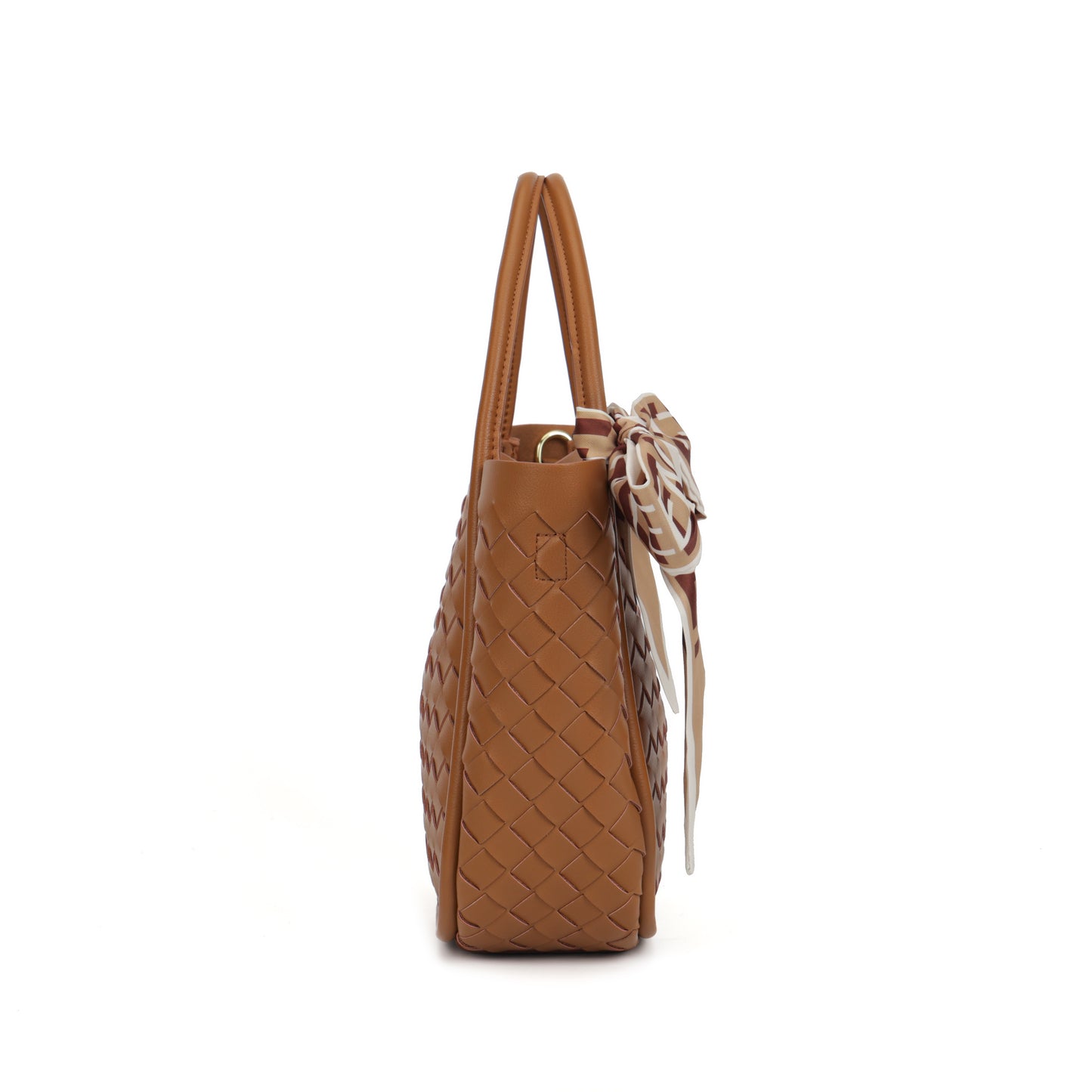 Modern Grace Woven Leather Brown ToteBag with Silk Scarf | Handcrafted