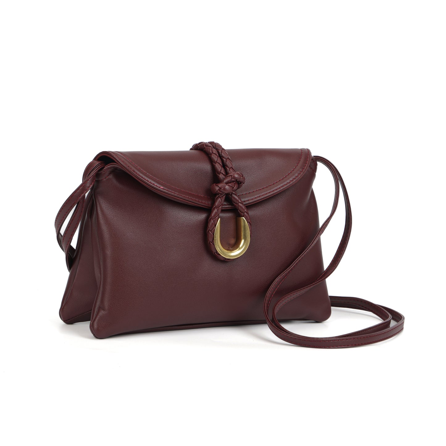 Modern Grace Niche Luxury Style Burgundy Leather Crossbody & ClutchBag