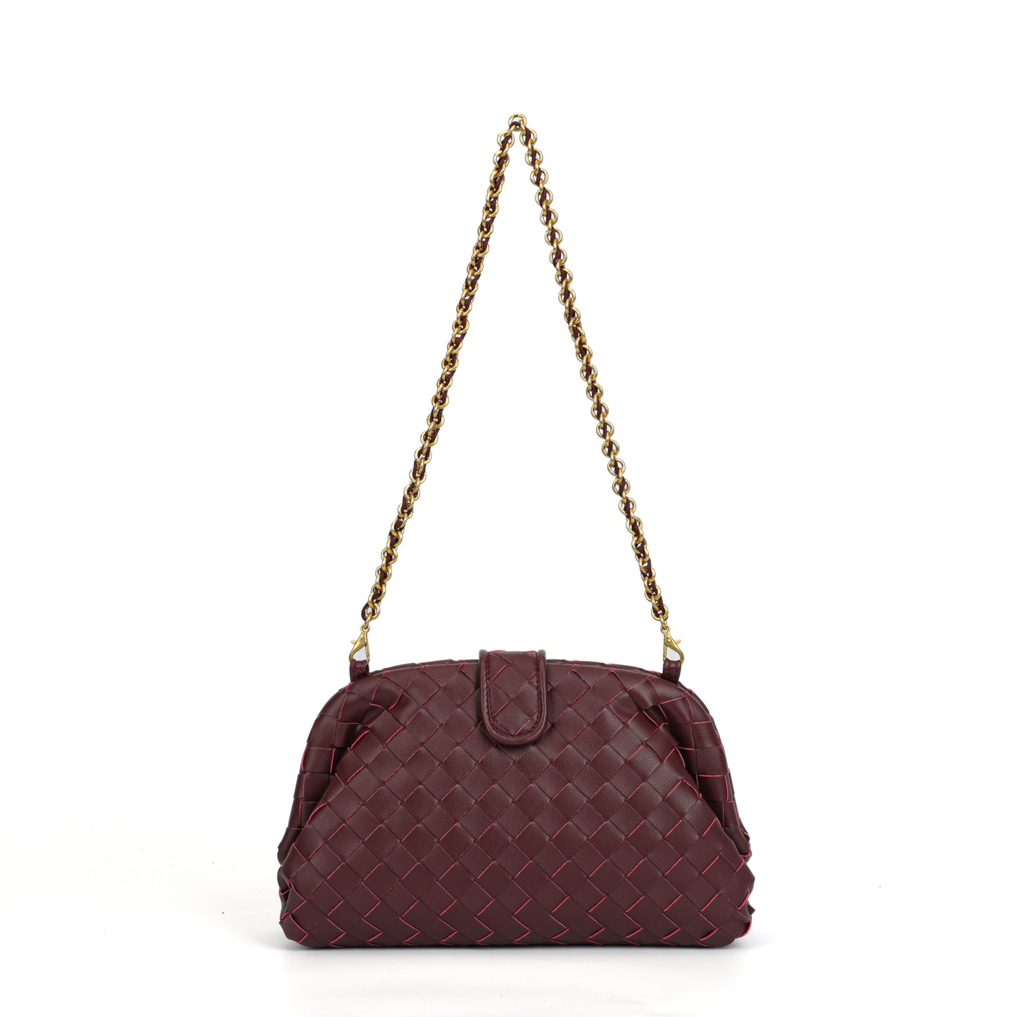 Modern Grace Cloud Bag | Burgundy Woven Leather Shoulder & Clutch Bag