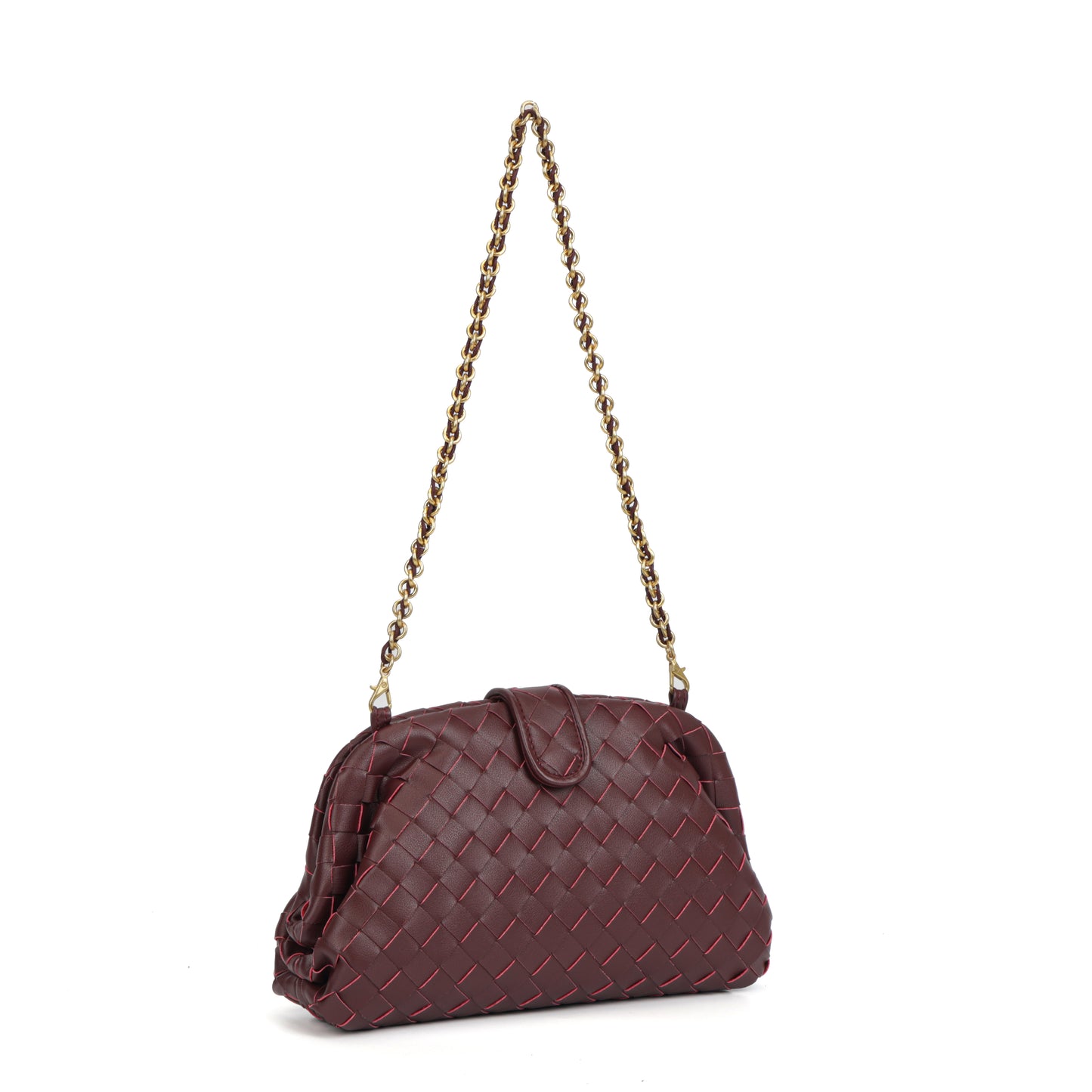 Modern Grace Cloud Bag | Burgundy Woven Leather Shoulder & Clutch Bag