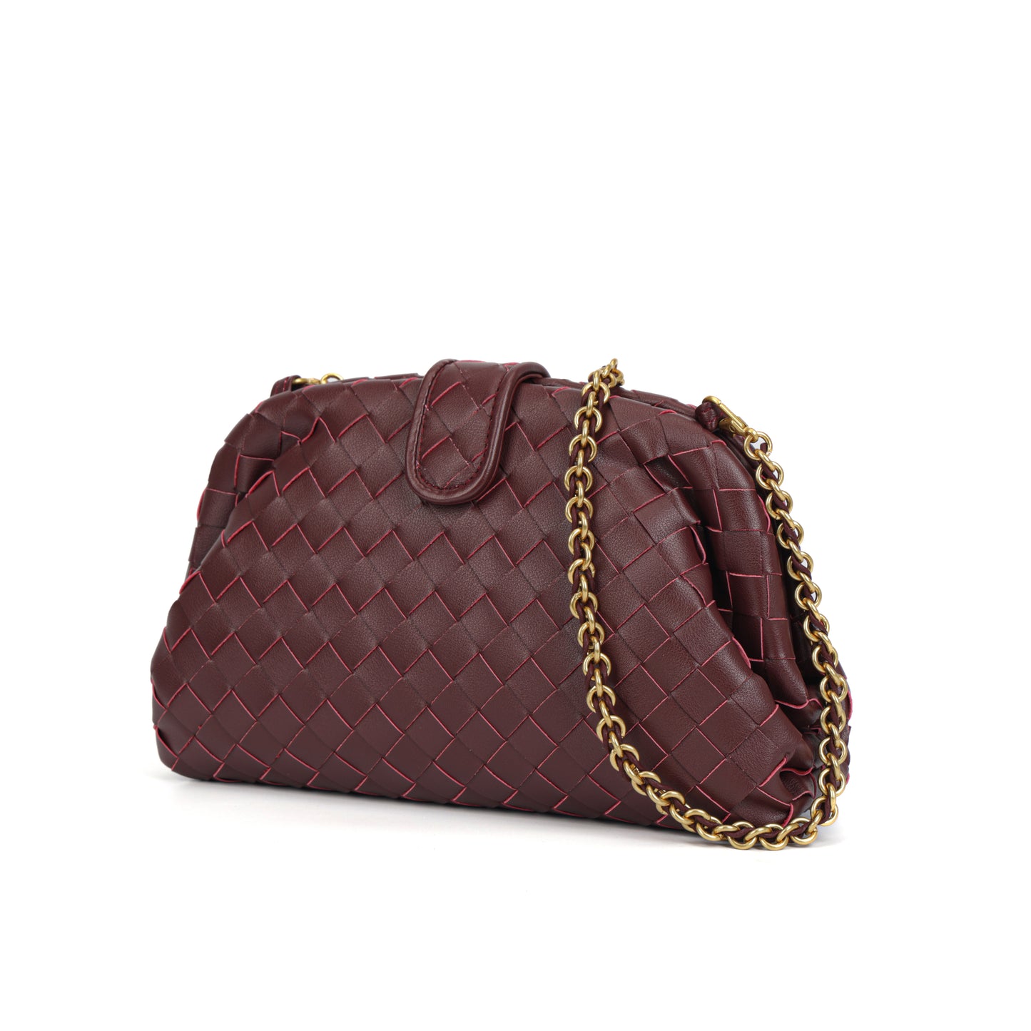 Modern Grace Cloud Bag | Burgundy Woven Leather Shoulder & Clutch Bag