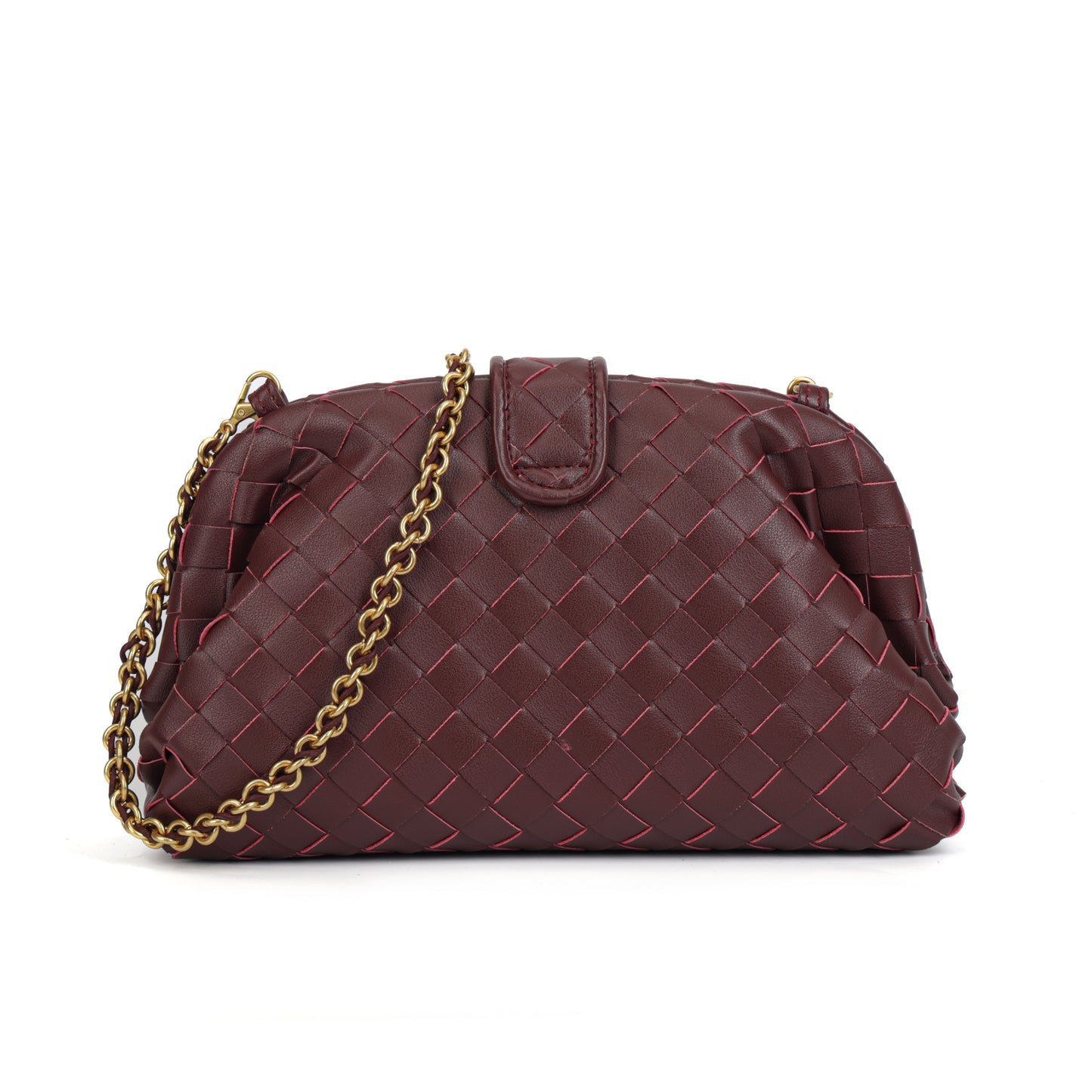 Modern Grace Cloud Bag | Burgundy Woven Leather Shoulder & Clutch Bag